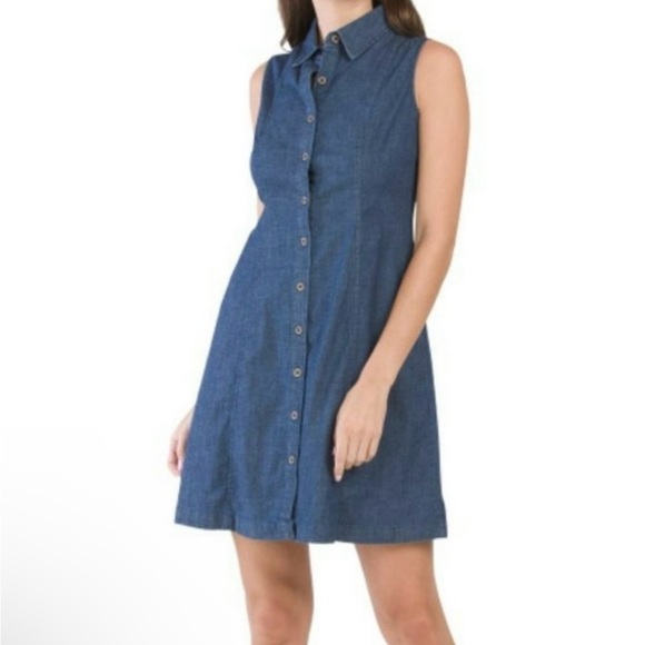 NEW Anne Klein Diana Sleeveless Collared Denim Button Up Shirt Dress Size 14 - Picture 15 of 15